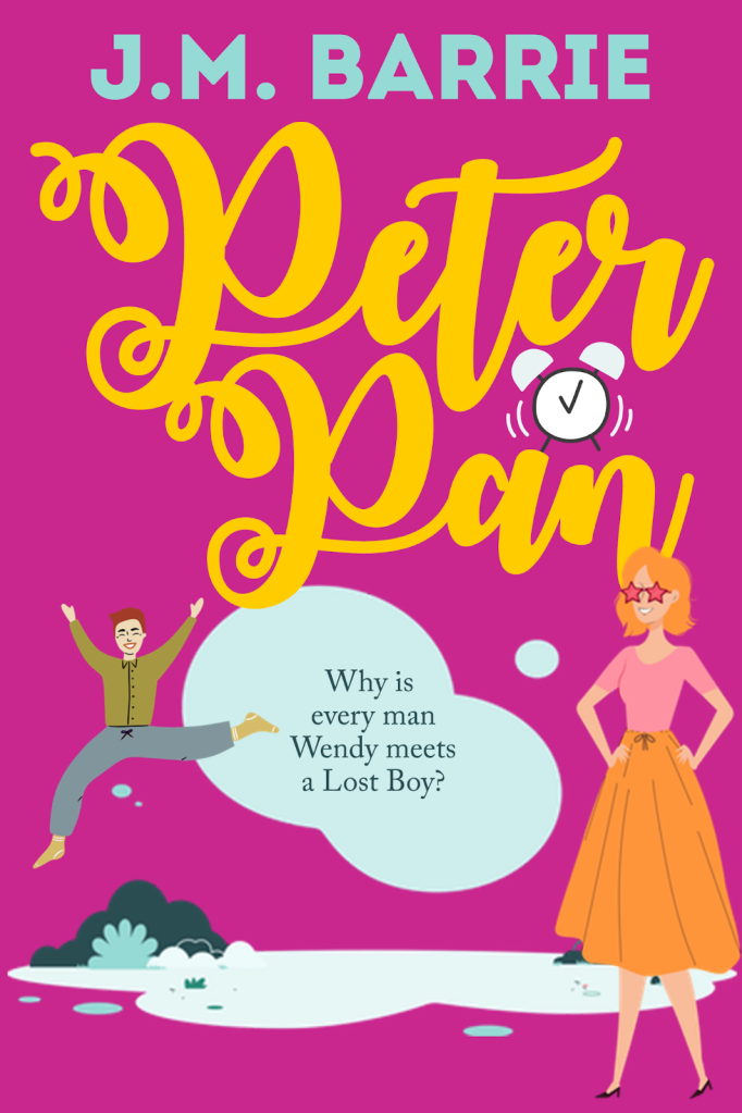 A cover for Peter Pan as if it was a chicklit novel.
