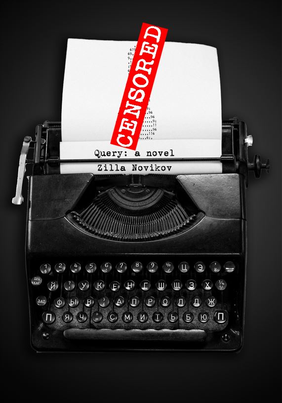 The query cover with a censored bar over the page the typewriter has written